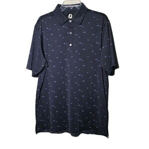 FootJoy Polo Men's Blue Medium All Over Fish Print Summer Golf Lightweight Shirt